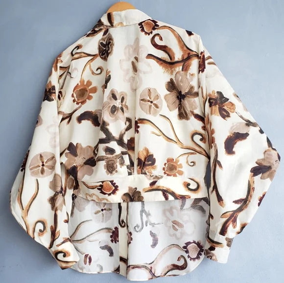 DOROTHEE SCHUMACHER ABSTRACT FLORAL NEUTRAL HIGH, LOW BLOUSE SIZE S/M - Picture 9 of 16